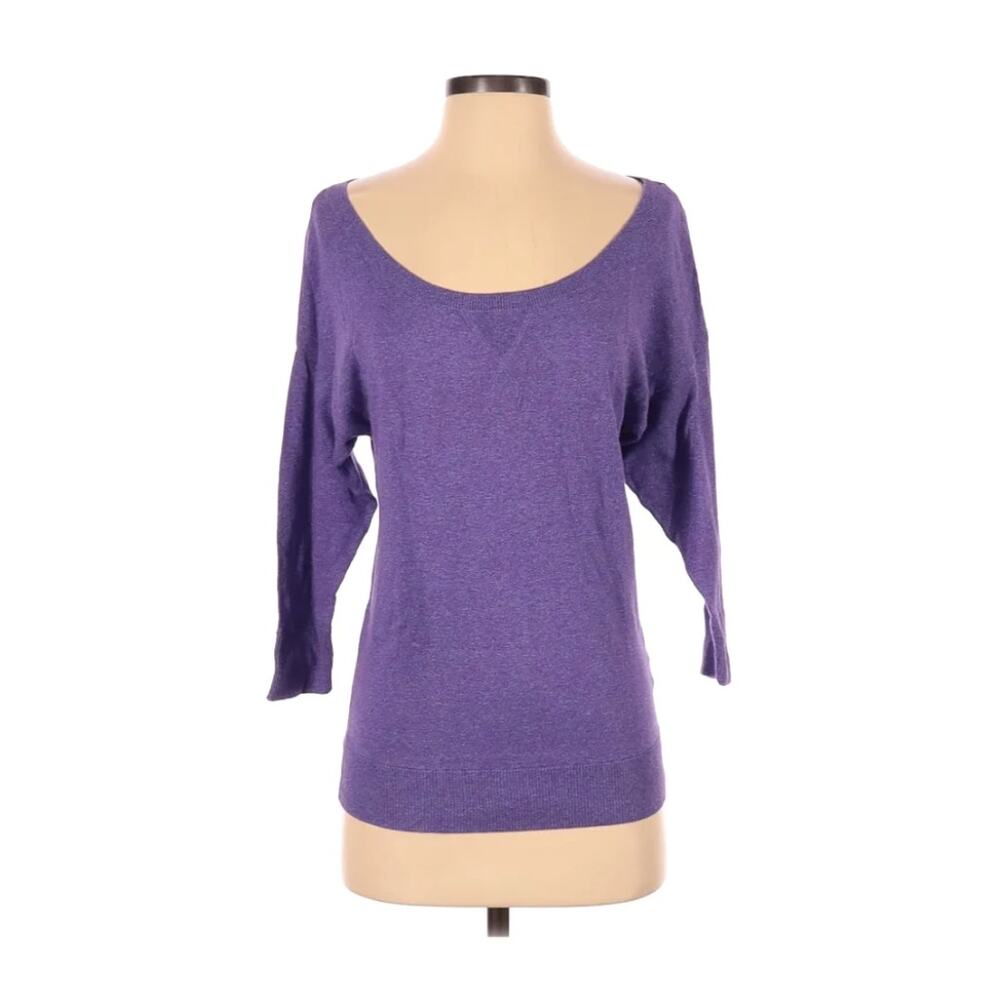 American Eagle Crew Neck Sweater Women Size S Purple Heathered 3/4 Sleeve Cotton
